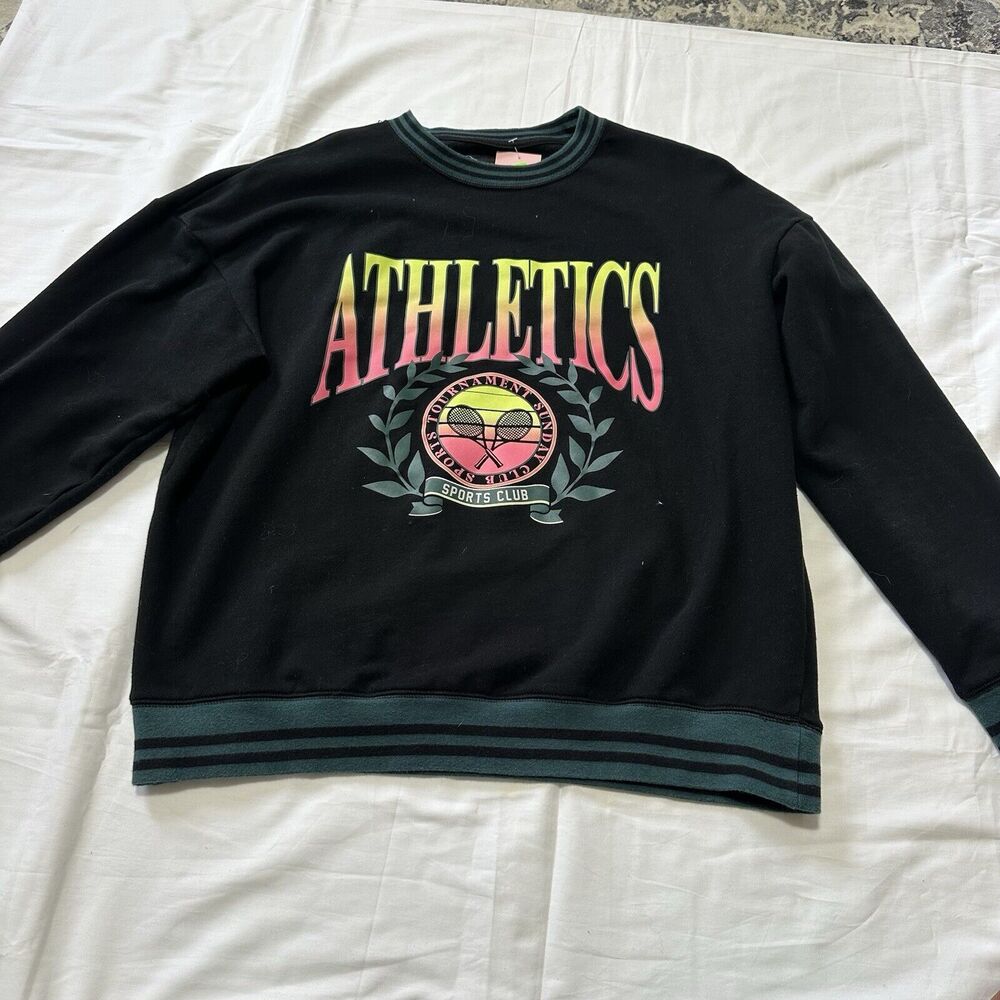 Original Use Athletics Sport Club Pullover Sweatshirt Black Tennis Sweater Sz M